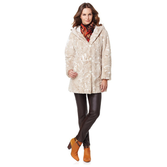 Hal Rubenstein Faux Fur Reversible Beige Jacket - Picture 1 of 8